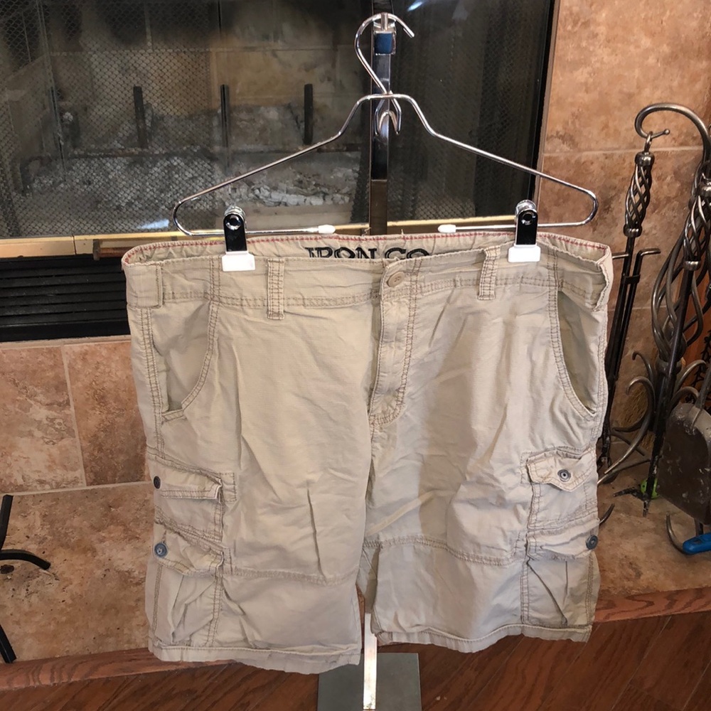 Men’s tan cargo shorts by iron company